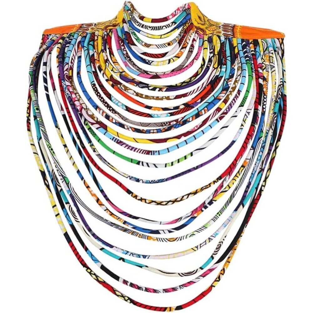 Women's Handmade Cotton Kente Necklace Long Multi Strand African Wax Collar